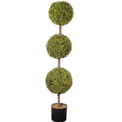 National Tree Company 4 ft. Boxwood Three Ball Potted Topiary in a Black Pot Base