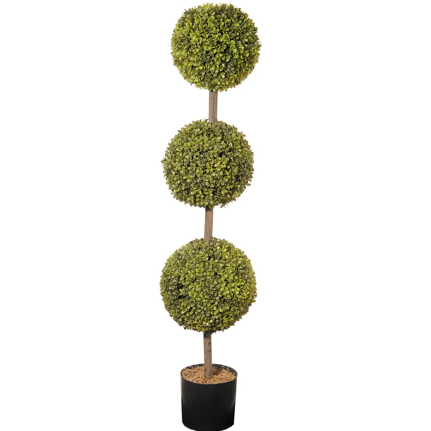 National Tree Company 4 ft. Boxwood Three Ball Potted Topiary in a Black Pot Base