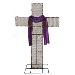 National Tree Company 5 ft. Easter 2D Glitter Mesh Cross Decoration with LED Lights