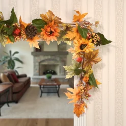 National Tree Company 6 ft. Fall Garland with Sunflowers, Pinecones, Berry Clusters, Maple Leaves