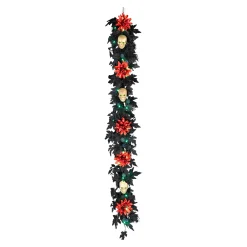 National Tree Company 6 ft. Halloween Boo-tiful Garland with Orange Dahlia Flowers, White Skulls, LED Lights