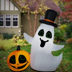 National Tree Company 4 ft. Halloween Ghost with Pumpkin Small Scene Inflatable Decoration