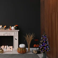 National Tree Company 4 ft. Halloween Pre Lit Black Tree Decoration with Fiber Optic, LED Lights