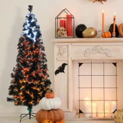 National Tree Company 6 ft. Halloween Pre-Lit Black Tree with Fiber Optic, Candy Corn LED Lights