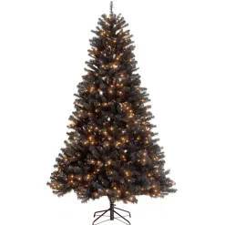 National Tree Company 7 ft. Halloween Pre-Lit North Valley Spruce Full Black Tree with White Lights