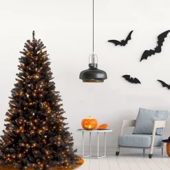 National Tree Company 7 ft. Halloween Pre-Lit North Valley Spruce Full Black Tree with White Lights