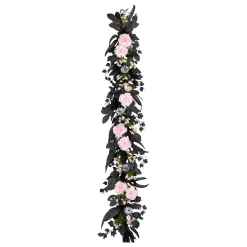 National Tree Company 6 ft. Halloween Pretty Morbid Pink Carnation Wreath with Silver Pumpkins
