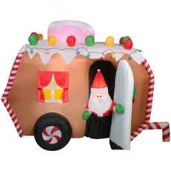 National Tree Company 7.5 ft. Inflatable Gingerbread Trailer with Santa with LED Lights