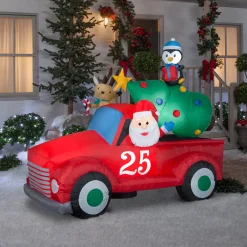 National Tree Company 8 ft. Inflatable Santa in Vintage Pickup Truck with LED Lights