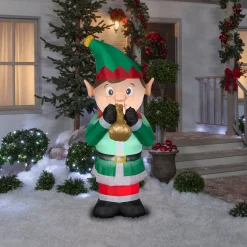 National Tree Company 6 ft. Inflatable Trumpet Playing Elf with LED Lights