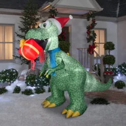 National Tree Company 9.5 ft. Inflatable Tyrannosaurus Rex with Gift and LED Lights