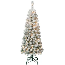 National Tree Company 4.5 ft. Pre-Lit Acacia Pencil Slim Flocked Tree with Clear Lights