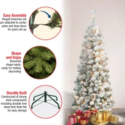 National Tree Company 4.5 ft. Pre-Lit Acacia Pencil Slim Flocked Tree with Clear Lights
