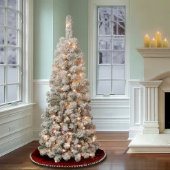 National Tree Company 4.5 ft. Pre-Lit Acacia Pencil Slim Flocked Tree with Clear Lights