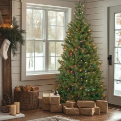 National Tree Company 7.5 ft. Pre-Lit Aspen Spruce Slim Tree with Multicolor Lights