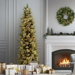 National Tree Company 9 ft. Pre-Lit Carolina Pine Slim Tree with Clear Lights
