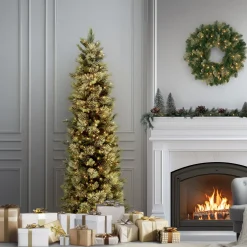 National Tree Company 6.5 ft. Pre-Lit Carolina Pine Slim Tree with Clear Lights