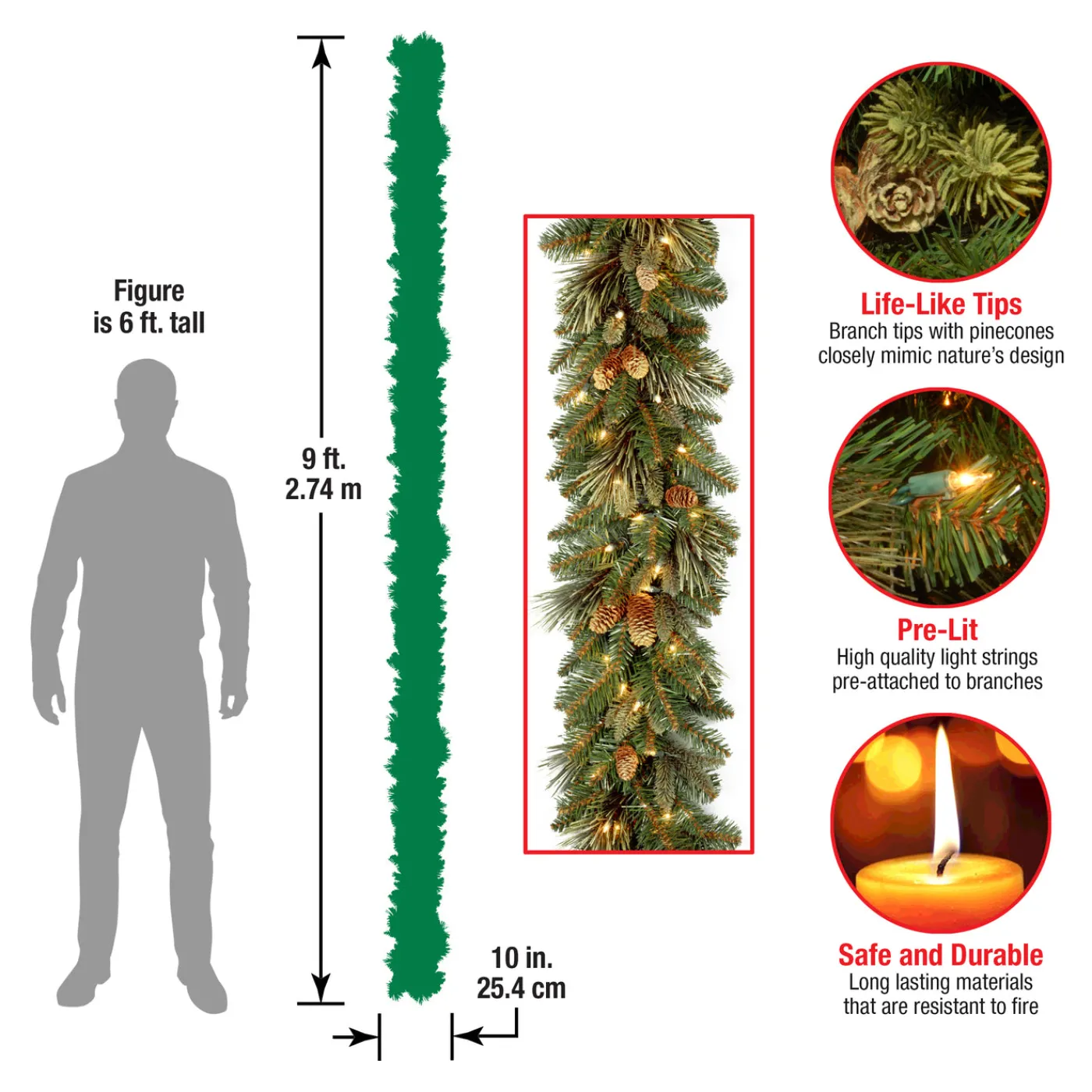 National Tree Company 9 ft. Pre-Lit Carolina Pine Garland with Clear Lights