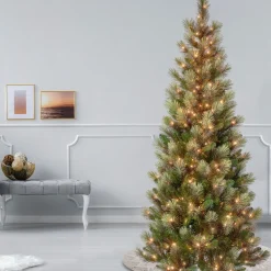 National Tree Company 7.5 ft. Pre-Lit Charleston Pine Slim Tree with Clear Lights