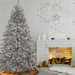National Tree Company 7.5 ft. Pre-Lit Christmas Matt Silver Metallic Tree