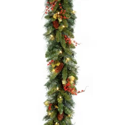 National Tree Company 9 ft. Pre-Lit Classical Collection Garland with Clear Lights and Holly Leaves