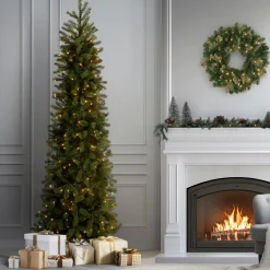 National Tree Company 9 ft. Pre-Lit Downswept Douglas Fir Pencil Slim Tree with Clear Lights