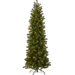 National Tree Company 6.5 ft. Pre-Lit Downswept Douglas Fir Pencil Slim Tree with Dual Color LED Lights