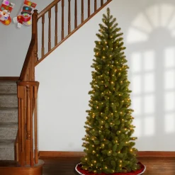 National Tree Company 6.5 ft. Pre-Lit Downswept Douglas Fir Pencil Slim Tree with Dual Color LED Lights