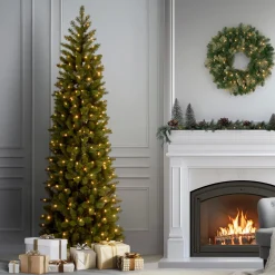 National Tree Company 7.5 ft. Pre-Lit Downswept Douglas Fir Pencil Slim Tree with Dual Color LED Lights