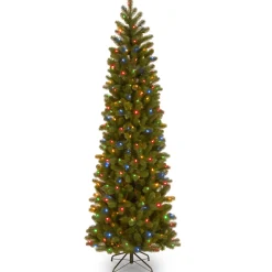 National Tree Company 7.5 ft. Pre-Lit Downswept Douglas Fir Pencil Slim Tree with Dual Color LED Lights
