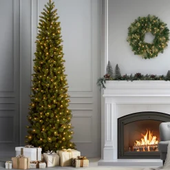 National Tree Company 9 ft. Pre-Lit Downswept Douglas Fir Pencil Slim Tree with Dual Color LED Lights