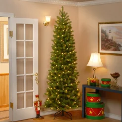 National Tree Company 9 ft. Pre-Lit Downswept Douglas Fir Pencil Slim Tree with Dual Color LED Lights