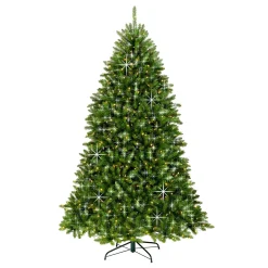 National Tree Company 7.5 ft. Pre-Lit Dunhill Fir Shimmer Tree Silver Tinsel with Dual Color LED Lights