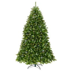 National Tree Company 7.5 ft. Pre-Lit Dunhill Fir Shimmer Tree Silver Tinsel with Dual Color LED Lights