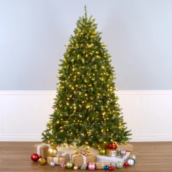 National Tree Company 7.5 ft. Pre-Lit Dunhill Fir Shimmer Tree Silver Tinsel with Dual Color LED Lights