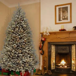 National Tree Company 7.5 ft. Pre-Lit Dunhill Fir Snowy Blue Tree with Clear Lights
