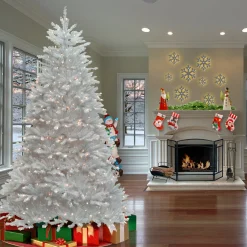 National Tree Company 9 ft. Pre-Lit Dunhill Fir White Tree with Clear Lights