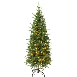 National Tree Company 4.5 ft. Pre-Lit Duxbury Light Green Slim Tree with Warm White LED Lights