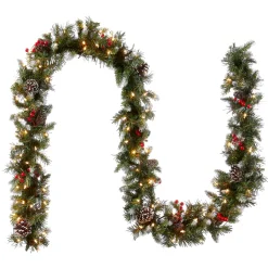 National Tree Company 9 ft. Pre-Lit Frosted Berry Garland with Clear Lights