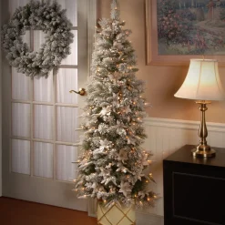 National Tree Company 6 ft. Pre-Lit Frosted Colonial Slim Half Tree with Clear Lights