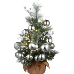 National Tree Company 2 ft. Pre-Lit Frosted Silver Pine Tree with LED Lights