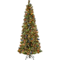 National Tree Company 7 ft. Pre-Lit Glistening Pine Pencil Slim Tree with Multicolor Lights