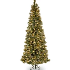 National Tree Company 6.5 ft. Pre-Lit Glittery Bristle Pine Slim Tree with Warm White LED Lights