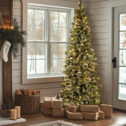 National Tree Company 7.5 ft. Pre-Lit Glittery Bristle Slim Tree with LED Lights