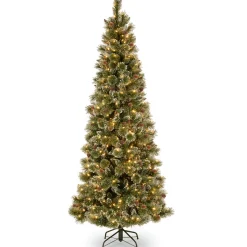 National Tree Company 7.5 ft. Pre-Lit Glittery Bristle Slim Tree with Clear Lights
