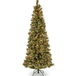 National Tree Company 6.5 ft. Pre-Lit Glittery Bristle Slim Tree with Clear Lights