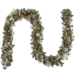National Tree Company 9 ft. Pre-Lit Glittery Pine Pomegranate Garland with Clear Lights