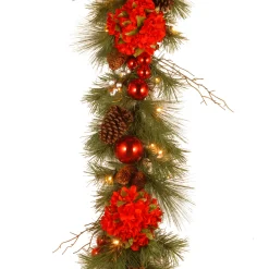 National Tree Company 9 ft. Pre-Lit Hydrangea Pine Garland with Warm White LED Lights