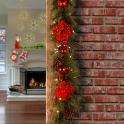 National Tree Company 9 ft. Pre-Lit Hydrangea Pine Garland with Warm White LED Lights