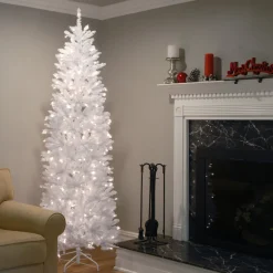 National Tree Company 7 ft. Pre-Lit Kingswood Fir White Pencil Tree with Clear Lights